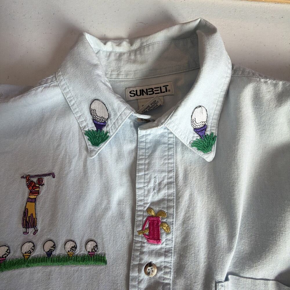 vintage Sun Belt womens blue Denim Shirt golf Embroidery medium county club - Picture 11 of 13